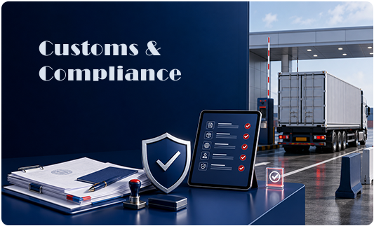 Customs and Compliance artwork with a shipment checklist