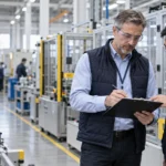 Illustrative factory audit coordination scene for buyer and supplier coordination