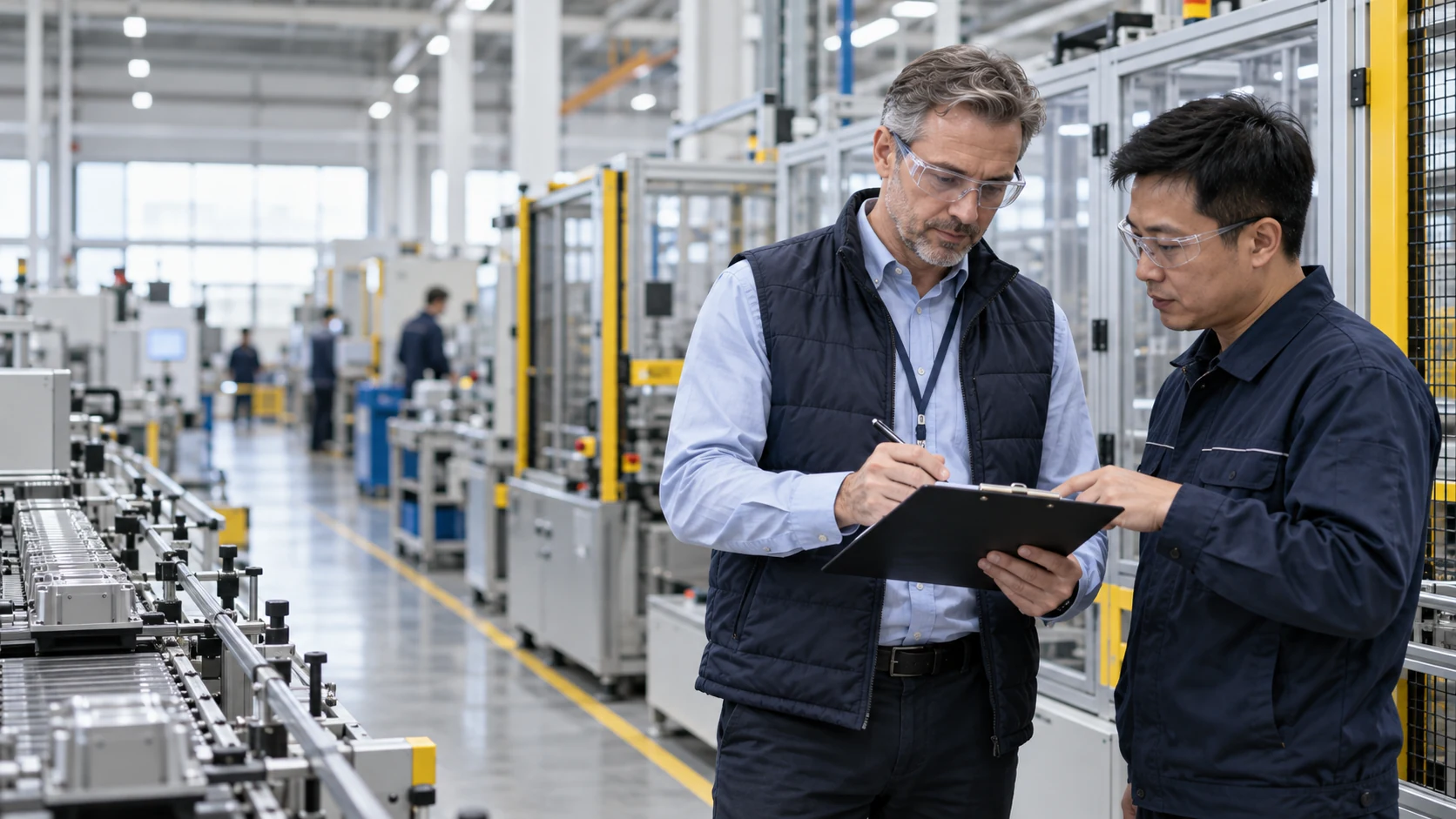Illustrative factory audit coordination support scene
