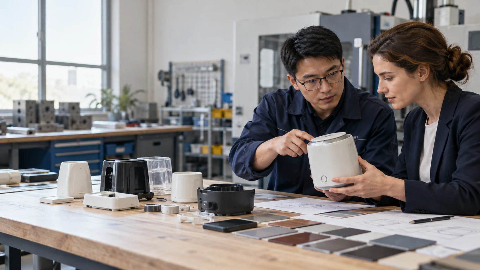 Illustrative oem & odm sourcing scene for buyer and supplier coordination