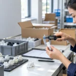 Illustrative product inspection & quality control scene for buyer and supplier coordination